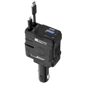 A1 66W 4 in 1 Car Phone Charger with Retractable Cable Black