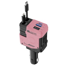 A1 66W 4 in 1 Car Phone Charger with Retractable Cable Pink