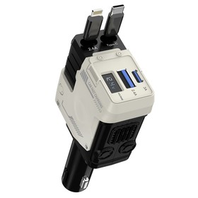 A1 66W 4 in 1 Car Phone Charger with Retractable Cable White