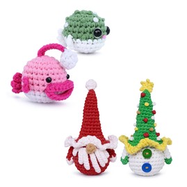 NestledCrafts Christmas Crochet Kit 4pcs for Beginners Amigurumi Knitting Kit with Step-by-Step Video Tutorials