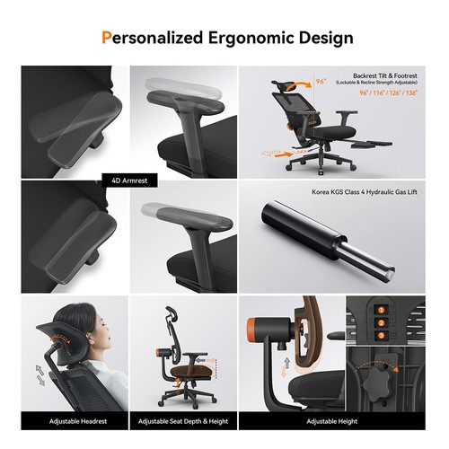 NEWTRAL MagicH-BP Ergonomic Chair with Footrest Black