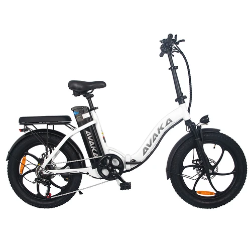 AVAKA BZ20 PLUS Electric Bike Foldable 20*3.0 Inch Fat Tires 500W Brushless Motor 25Km/h Max Speed 48V 18.2Ah Battery 100Km Range 120KG Max Load Dual Disc Brake Shimano 7-Speed Gear IP54 Waterproof  LCD Display One-piece Wheel - White