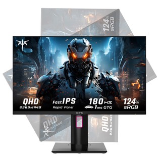 KTC H27T22 27-inch Gaming Monitor 2560x1440 QHD 16:9 ELED 180Hz Fast IPS Panel Screen 1ms GTG Response Time 99% sRGB HDR10 Low Motion Blur Compatible with FreeSync G-SYNC USB 2xHDMI2.0 2xDP1.4 Audio Out Horizontal & Vertical Rotated VESA Mount