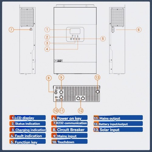 DAXTROMN 6,5 KVA Hybrid-Solarwechselrichter, 5000 W reine Sinuswelle, max. 100 A MPPT, max. 500 VDC PV-Eingang