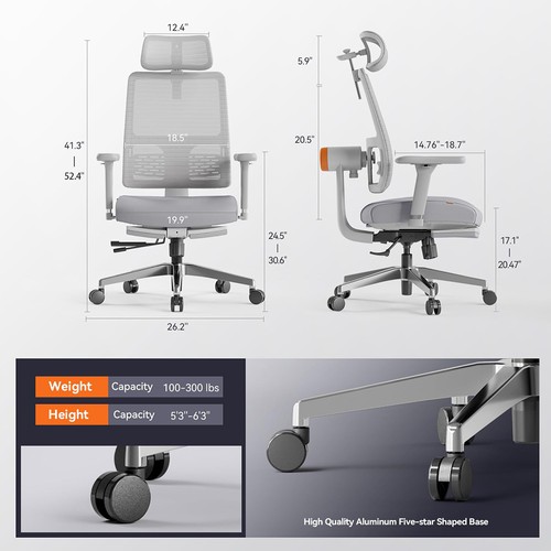 NEWTRAL MagicH-BPro Ergonomischer Stuhl mit Fußstütze, Grau