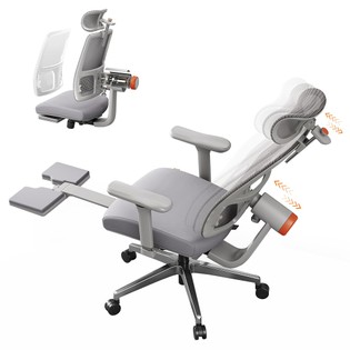 NEWTRAL MagicH-GPRO Ergonomic Chair with Footrest, Auto-Following Backrest Headrest, Adaptive Lower Back Support, Adjustable Armrest, 4 Positions to Lock - Grey