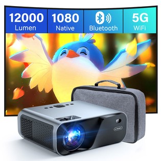 SUREWHEEL E60 Mini Projector, Native 1080P, 4K Support, 12000 Lumens, 220inch Max Projection Size, 5G WiFi & Bluetooth 5.0, Zoom, HiFi Speaker, HDMI/USB/AV