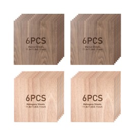 Mecpow Lot de 24 plaques de bois | 12 acajou + 12 noyer (300 x 300 x 3 mm) | Lisse et sans échardes