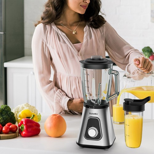 BioloMix SF701 1300W Smoothie Blender med 1,5 L glasburk, 2 hastighetsinställningar, pulsfunktion