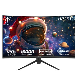 KTC H27S17 27-inch 1500R Curved Gaming Monitor QHD 2560x1440 16:9 ELED 180Hz 120% sRGB 4000:1 Contrast Ratio 1ms MPRT Response Time Low Motion Blur Compatible with FreeSync G-Sync USB 2xHDMI2.0 2xDP1.4 Audio Out VESA Mount