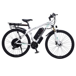 AKEZ 29'' Electric Bike 1000W Motor 48V 13AH Battery 29*2.15-inch Tires 45km/h Max Speed 50km Range Dual Mechanical Disc Brakes Front Suspension Fork Shimano 21-speed LCD Display - White