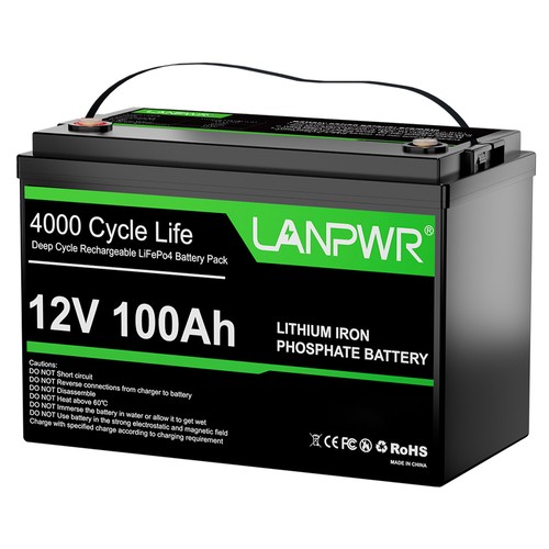 LANPWR 12 V 100 Ah LiFePO4-Akkupack, 1280 Wh Energie, mit 4000 Tiefentladungen