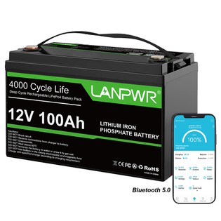 LANPWR 12V 100Ah LiFePO4 Battery Pack, 1280Wh Energy, with 4000+ Deep Cycles & Built-In 100A BMS, with Bluetooth