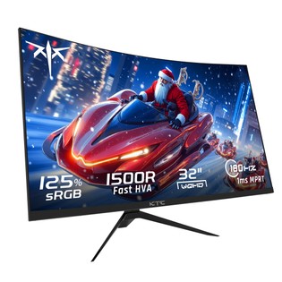 KTC H32S17 32 inch 1500R Curved Gaming Monitor 2560x1440 QHD 180Hz 16:9 ELED 99% sRGB HDR10 1ms MPRT Response Time Low-blue Compatible with FreeSync and G-SYNC USB HDMI2.0 2xDP1.4 Audio Out Flexible Adjustment with Sturdy Tripod VESA Mount Displayer