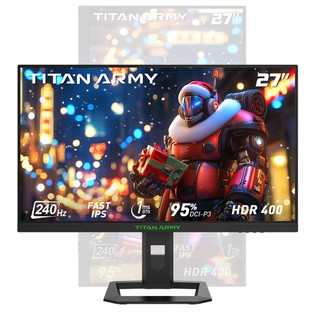 TITAN ARMY P2710S Gaming Monitor, 27-inch 2560*1440 16:9 Fast IPS LCD Screen, 240Hz Refresh Rate, 1ms GTG, HDR 400, Adaptive-Sync, Dynamic OD, Game Mode & 10 scenario Modes, PBP & PIP Split-screen Mode, Rotating Stand, Wall Mounting