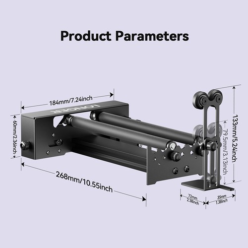 LONGER Lasergravierer Y-Achsen-Drehrolle mit Halterung, 360°-Drehung, einstellbarer Durchmesser von 6-300 mm