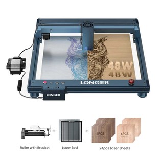 LONGER Laser B1 44W-48W Laser + Laser Bed + Rotary Roller with Bracket + 12pcs Mahogany Sheets + 12pcs Walnut Sheets (300*300*3mm / 11.8*11.8*0.11 inch)