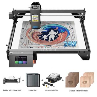 LONGER RAY5 20W + Air Assist Kit + Rotary Roller with Bracket + Laser Bed + 12pcs Mahogany Sheets + 12pcs Walnut Sheets (300*300*3mm / 11.8*11.8*0.11 inch)