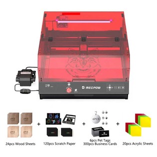 Mecpow X4 Pro 22W FDA Class 1 Laser Engraving Machine + 24pcs Mecpow Mahogany/Walnut Sheets + 120pcs Mecpow Scratch Paper Art Set + 300pcs Business Cards + 6pcs 25mm Pet Tags + 20pcs AS02 Acrylic Sheets (200*200*3mm / 8*8*1/8 inch)