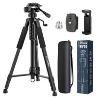CIGMAN CTP01 1.5m/59inch Laser Level Tripod - 3-Way Swivel Pan Head, Phone Holder, Quick Release Plate with 1/4" Screw Mount & 5/8" Adapter Nut