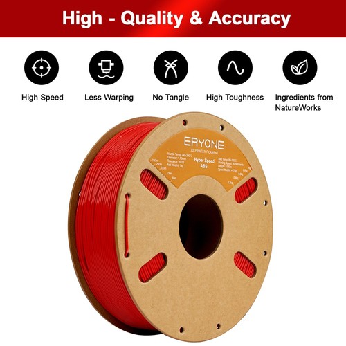 6 kg ERYONE Hochgeschwindigkeits-ABS-Filament (1 kg Rot, 1 kg Grau, 1 kg Weiß, 1 kg Schwarz, 1 kg Grün, 1 kg Blau)