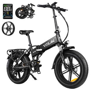 Vitilan V3 2.0 Electric Bike, 750W Motor, 48V 13Ah Battery, 20*4.0-inch Fat Tires, 45km/h Max Speed, 73km Range, Hydraulic Disc Brake, Suspension Front Fork, Shimano 7-speed, Color Display - Black