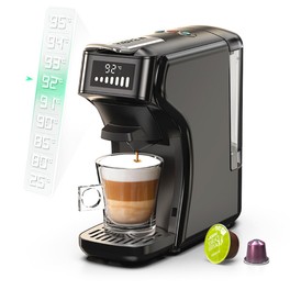 HiBREW H1B Cafetière à dosettes 6 en 1, réservoir d'eau de 600 ml, extraction sous pression de 19 bars, mode froid/chaud, indicateur LED, pour Kcup*/Nes*/DG*/poudre expresso, noir