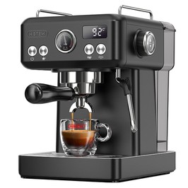 HiBREW H10A Machine à café expresso semi-automatique, pression de 20 bars, mousseur à lait, température réglable, pichet de 350 ml - Noir adamantin