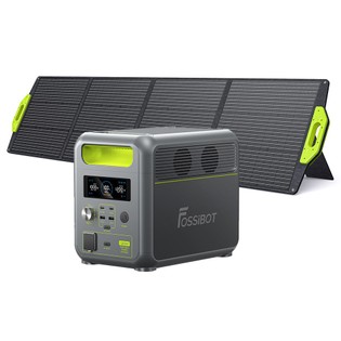 FOSSiBOT F1200 Portable Power Station + FOSSiBOT SP200 Foldable Solar Panel, 1024Wh Capacity, 1200W Rated Power, 3 LED Light Modes, 7 Output Ports, BMS Protection, <10ms Switchover, 5 Gears Input Regulator, EV-Grade LiFePO4 Battery, 4000+ Cycle Times