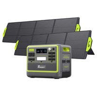 FOSSiBOT F2400 Portable Power Station + 2 x FOSSiBOT SP200 18V 200W Foldable Solar Panel, 2048Wh LiFePO4 Battery 2400W Output Solar Generator, 3xAC RV Car USB Type-C QC3.0 PD DC5521 Pure Sine Wave Full Outlets, 1.5 Hours Fast Charging