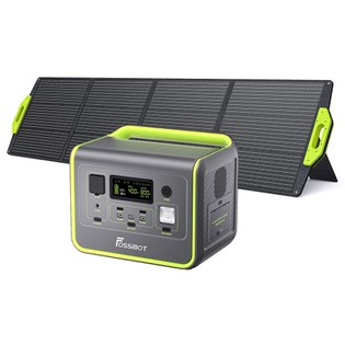 FOSSiBOT F800 Portable Power Station + FOSSiBOT SP200 Foldable Solar Panel, 512Wh LiFePO4 Solar Generator, 800W AC Output, 200W Max Solar Input, 8 Outlets, LED Light - Green
