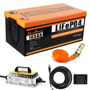 Coupon Geekbuying Cloudenergy 36V(38.4V) 105Ah LiFePO4 Golf Cart Battery, with 20A Charger, 4032Wh Energy, Built-in 200A Bluetooth BMS, 8064W Max. Load Power, Touch Monitor, 6000+ Cycles, for Golf Carts, Trolling Motor