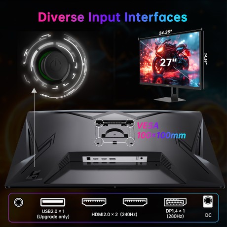 KTC H27E22P Gaming Monitor, 27 inch 1920*1080 FHD FAST VA Panel, 4000:1 Contrast Ratio, 280Hz High Refresh, 1ms GTG Response Time, FreeSync & G-Sync, HDR10, Low Blue Light & Flicker-Free, 2*HDMI 2.0, 1*DP 1.4, 1*USB 2.0, 1*Earphone