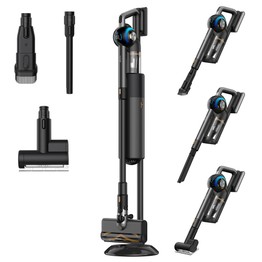 JIGOO V700 Aspirateur sans fil avec station d'aspiration de 2,5 L, vidage automatique de la poussière, puissance d'aspiration de 33 KPa, brosse anti-enchevêtrement, double éclairage LED, jusqu'à 55 minutes d'autonomie, idéal pour sols durs, tapis, an