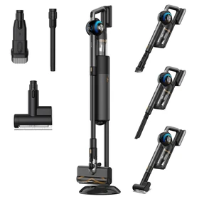 JIGOO V700 Aspirateur sans fil avec station d'aspiration de 2,5 L, vidage automatique de la poussière, puissance d'aspiration de 33 KPa, brosse anti-enchevêtrement, double éclairage LED, jusqu'à 55 minutes d'autonomie, idéal pour sols durs, tapis, animaux