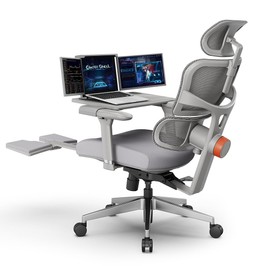 NEWTRAL NT002 Ergonomikus Szék Láb­tartóval + Levehető Munkaállomás Asztallappal, Szürke