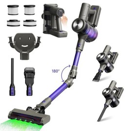 MOOSOO YG-618-B Aspirateur sans fil rotation flexible à 180° support rechargeable aspiration élevée de 48 kPa brosse anti-enchevêtrement