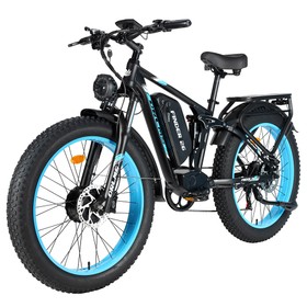Orlms Finder 26 Vélo électrique moteur 2 x 1000 W batterie 52 V 25 Ah pneus 26 x 40 pouces vitesse maximale 62 kmh autonomie 110 km freins à disque hydrauliques fourche à suspension avant + amortisseur arrière 7 vitesses écran LCD  Bleu