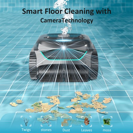 WYBOT C2 Vision Cordless Pool Robot Vacuum (2025 NEW), Debris Detection with AI Camera, 8-in-1 Master Cleaning, Two-Layer Filtration, Brushless Motors for Powerful Suction, for Pools up to 1940Sq.ft, Black Green