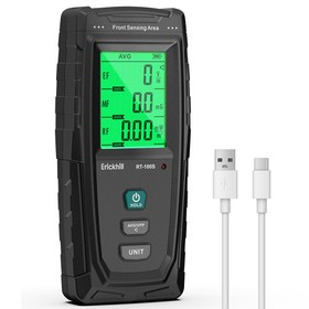 ERICKHILL RT-100S 3-in-1 Rechargeable EMF Detector - EMF/EF/RF Meter for Ghost Hunting, Home Inspections, Data Logging