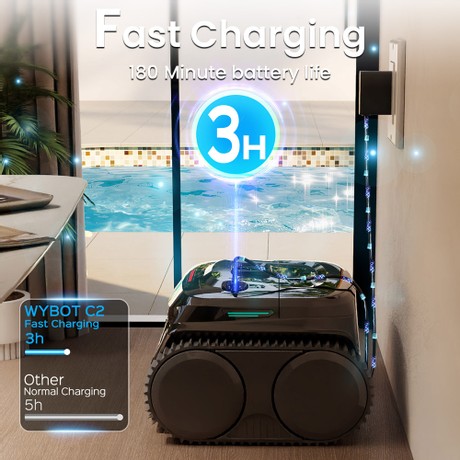 WYBOT C2 Kabelloser Pool-Staubsaugerroboter (2025 NEU), Wand- und Wasserlinienreinigung, doppelte Reinigungsfiltration, für eingebaute Pools bis zu 150 m², Schwarz Grün