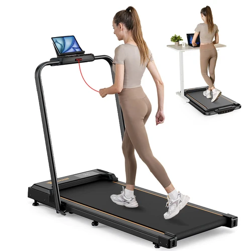 HomeTro Cinta De Correr Plegable, 1-14 KM/H, 2.5HP Cinta De Andar Con Dos Pantallas Táctil LED, 12 Modos De Ejercicio, App Y Control Remoto Inalámbrico, Negro Y Verde