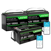 LANPWR 24V 100Ah LiFePO4 baterija 2560Wh Bluetooth 5.0 + 12V 100Ah LiFePO4 baterija 1280Wh Bluetooth + 12V 100Ah LiFePO4 baterija 1280Wh ne-Bluetooth