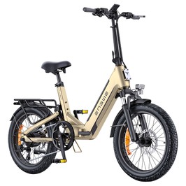 ENGWE L20 3.0 Boost Vélo électrique, moteur 250 W, batterie 48 V 13,5 Ah, pneus 20 x 3 pouces, autonomie maximale 135 km, freins hydrauliques, suspension intégrale, capteur de couple, Shimano 7 vitesses - Doré