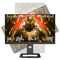 TITAN ARMY P2510S PLUS 24.5 inch Gaming Monitor, 2560*1440 16:9 Fast IPS Screen, 240Hz Refresh Rate, HDR500, 123% sRGB, Adaptive-Sync, Dynamic OD, Game+ Assist, 12 Scenario Modes, PIP & PBP Display, Low Blue Light, Height-adjustable Swivel Stand
