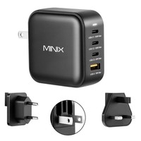 Cargador rápido MINIX P3 de 100 W, 3 puertos Tipo C + 1 puerto USB-A para viajes, compatibilidad universal