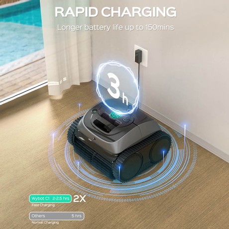 WYBOT C1 Kabelloser Poolroboter, 150Min. Laufzeit, Wandklettern, intelligente Routenplanung, APP-Steuerung, für Pools bis 150 m², Graugrün