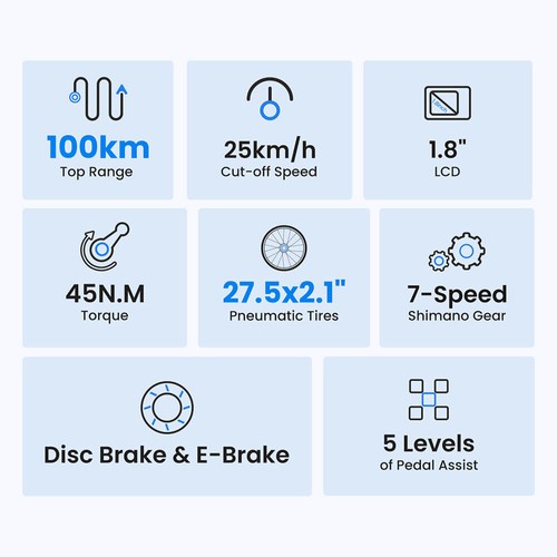 Touroll J1 27,5 tums vandringscykel 15,6 Ah batteri Max 100 km räckvidd