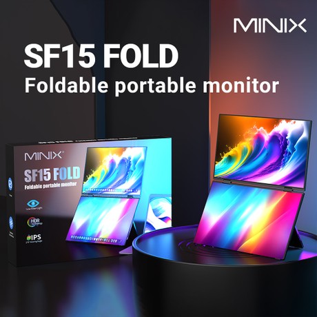 MINIX SF15 Foldable Portable Monitor, Dual 15.6 inch 1920*1080 IPS Screen, HDR, 178° Viewing Angle, Built-in Speakers