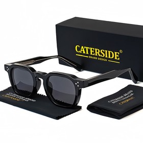CATERSIDE K39769 Vintage Sunglasses Black Frame Grey Lens